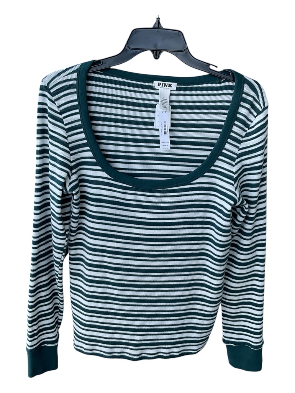NWT PINK Victoria’s Secret Green Striped Ribbed Long Sleeve - Size L - MSRP $55